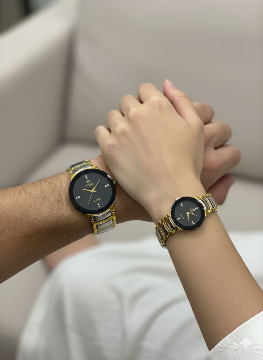 Classic Black and Golden Couple Watch